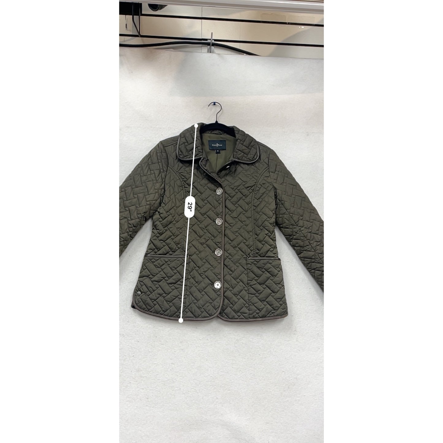 Cole Haan XS Quilted Jacket Olive With Genuine Lambskin Trim Outerwear #975A