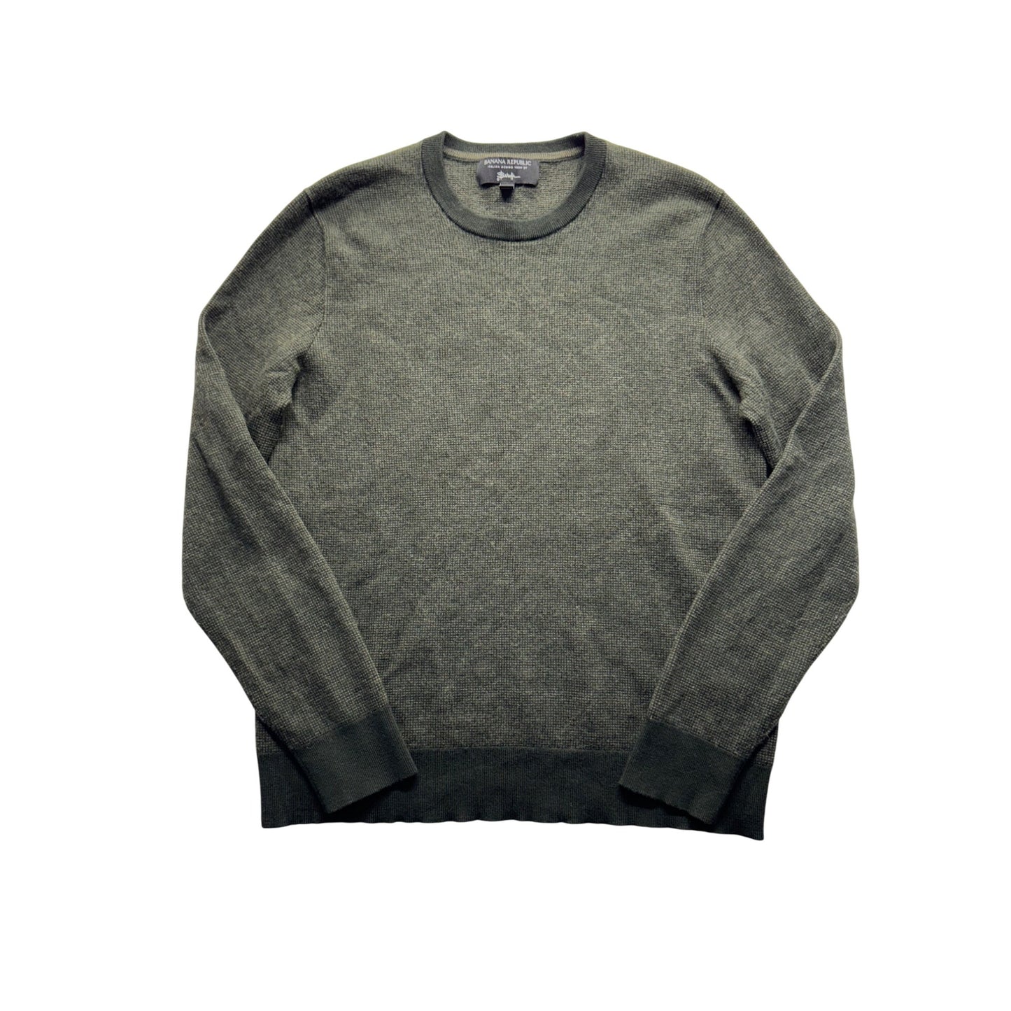 Banana Republic Italian Merino Wool Crew Neck Sweater Textured Green L #9568