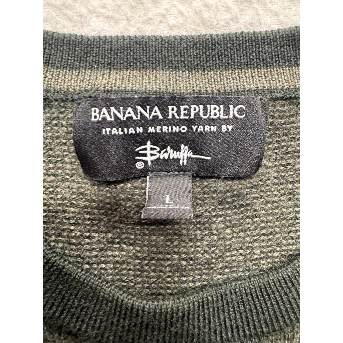 Banana Republic Italian Merino Wool Crew Neck Sweater Textured Green L #9568