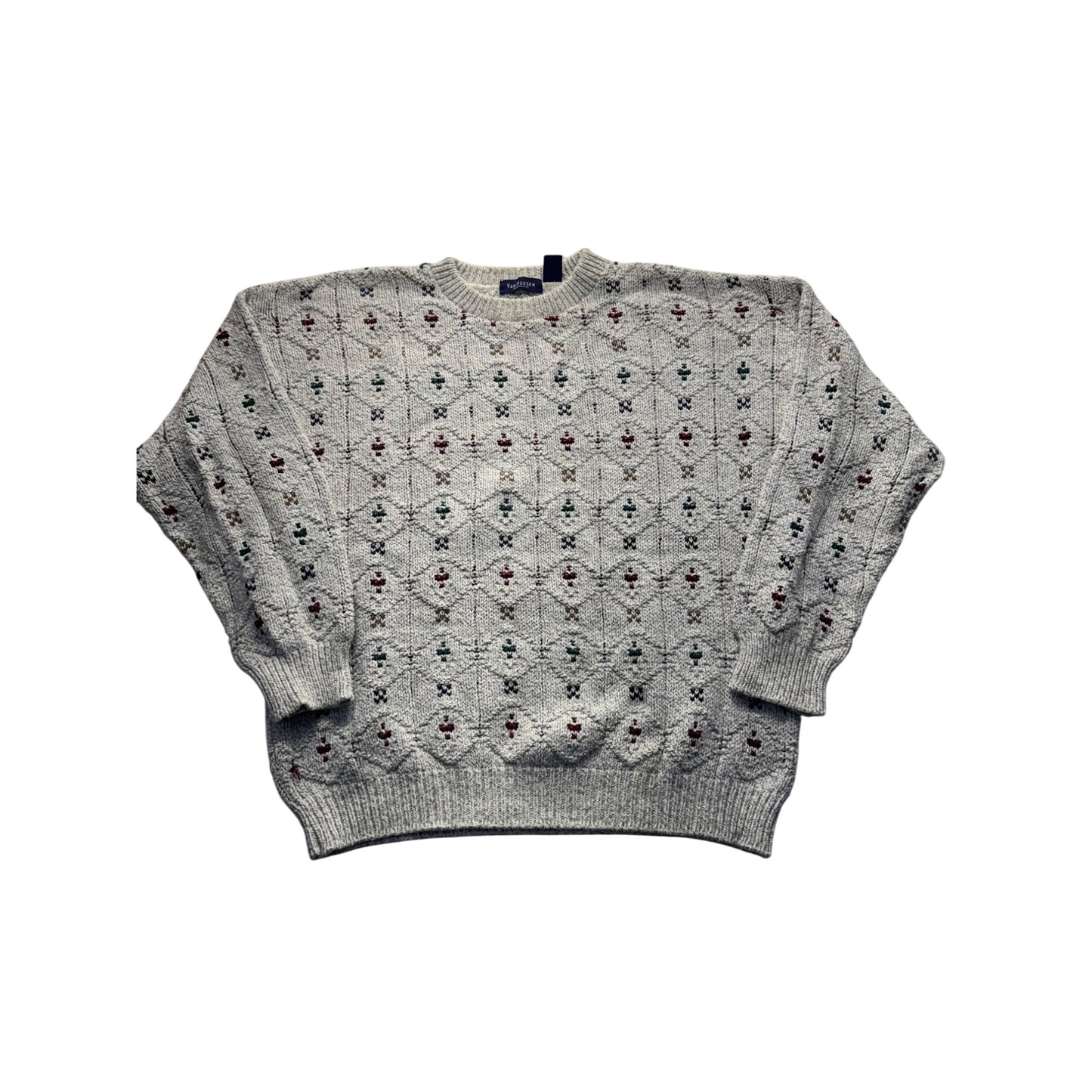 Van Heusen XL Gray Crewneck Sweater With Geometric Pattern Cotton Blend #9608