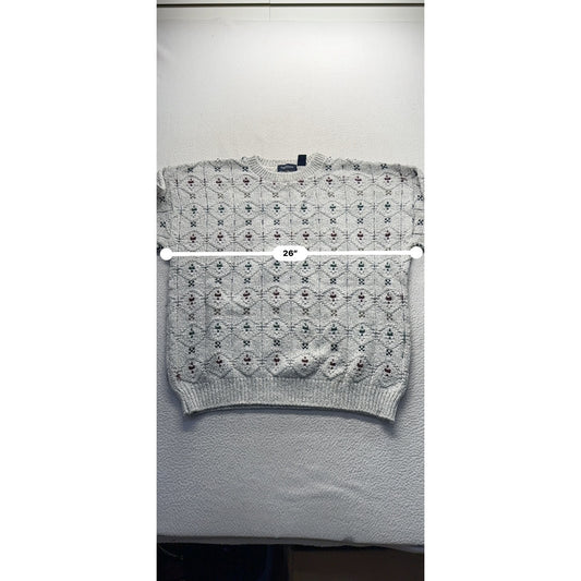 Van Heusen XL Gray Crewneck Sweater With Geometric Pattern Cotton Blend #9608