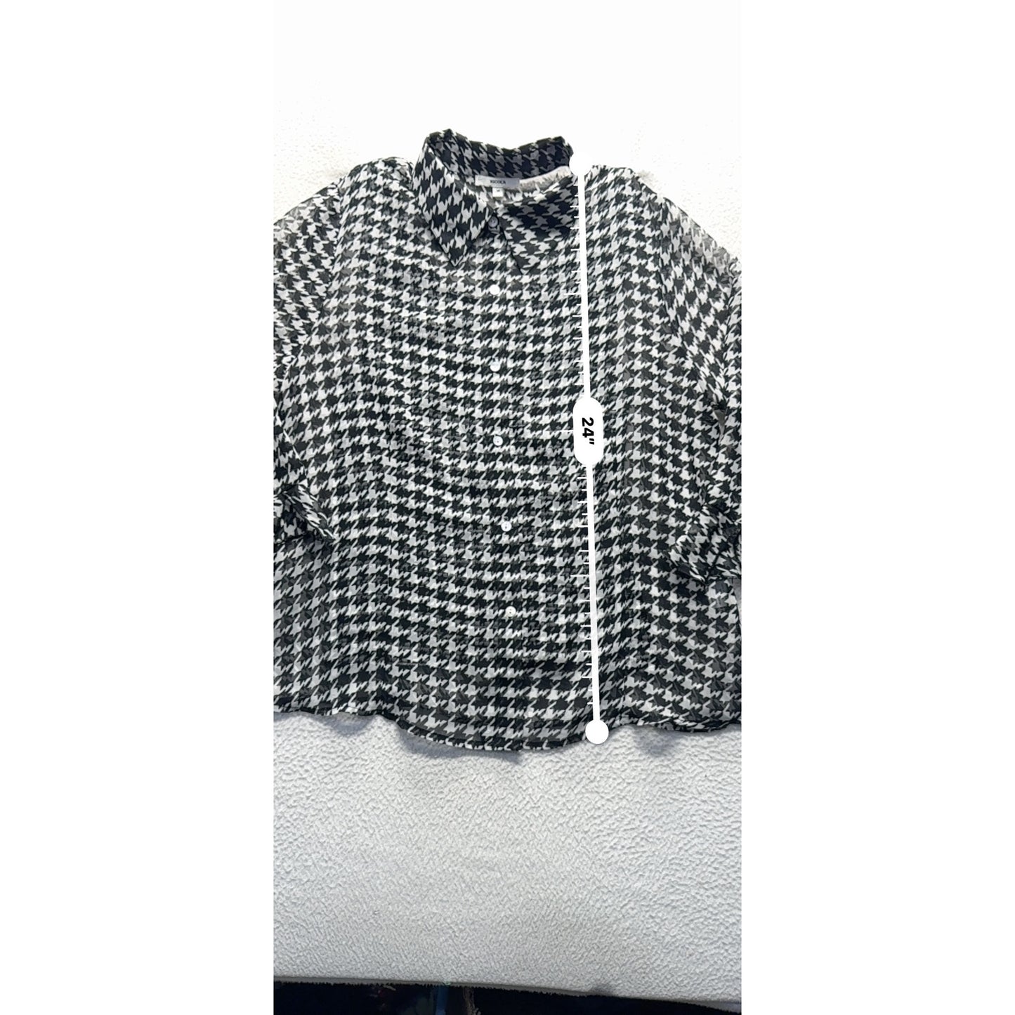 Nicola Black White Houndstooth Print Blouse Shirt Professional Wear #9596