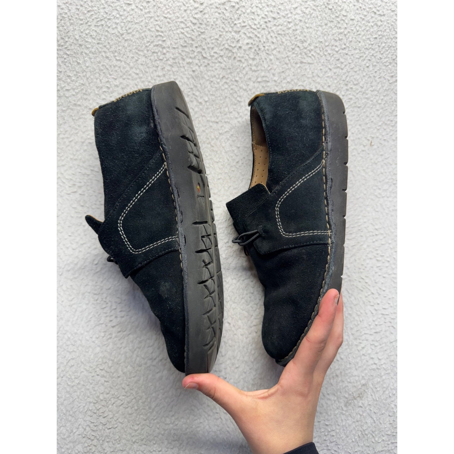 Clarks Unstructured Black Suede Loafers With Rubber Sole #9413