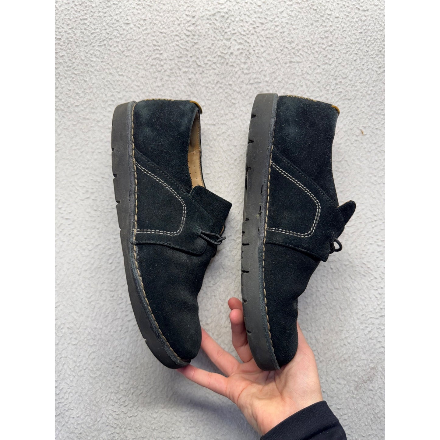 Clarks Unstructured Black Suede Loafers With Rubber Sole #9413