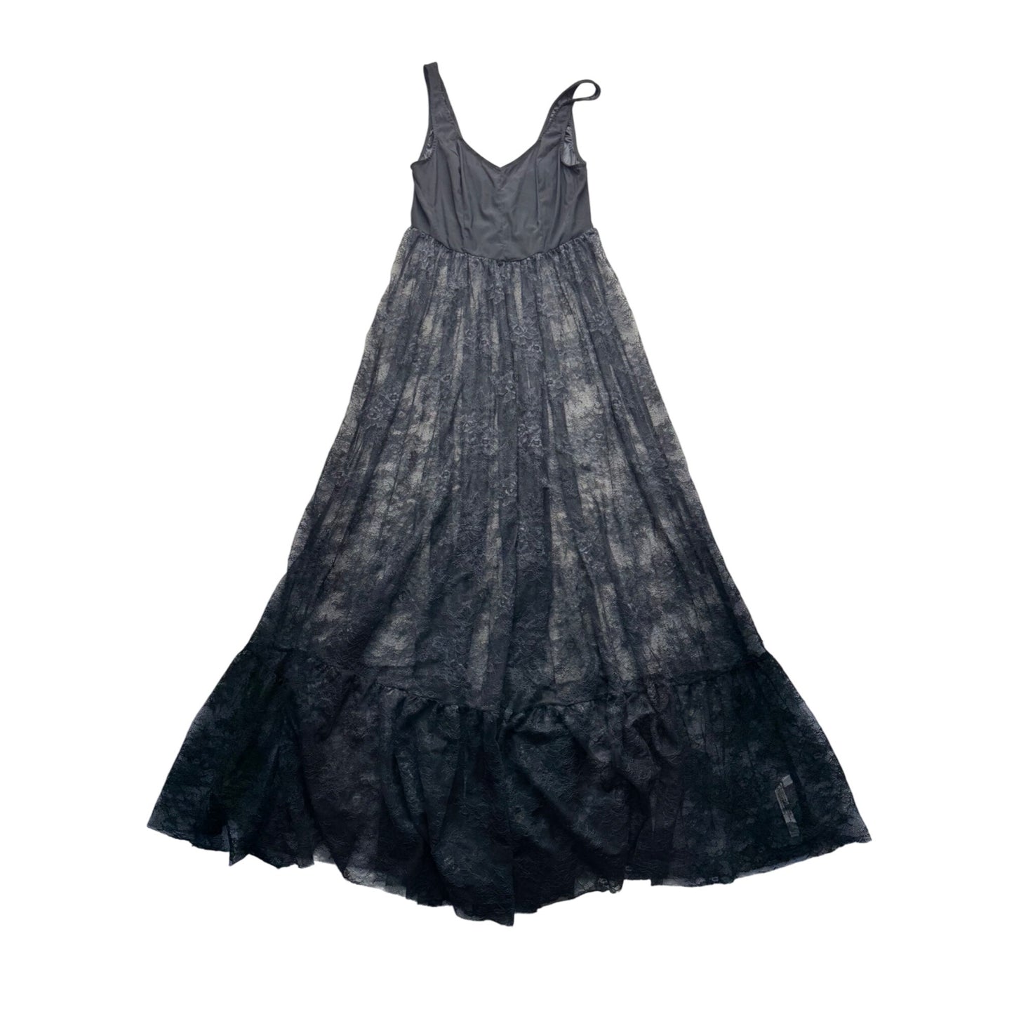Spaghetti Strap Backless Maxi Dress In Black With Lace Overlay #294B