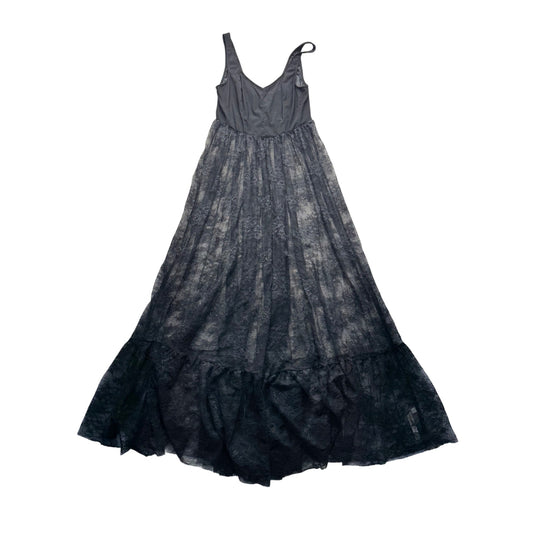 Spaghetti Strap Backless Maxi Dress In Black With Lace Overlay #294B