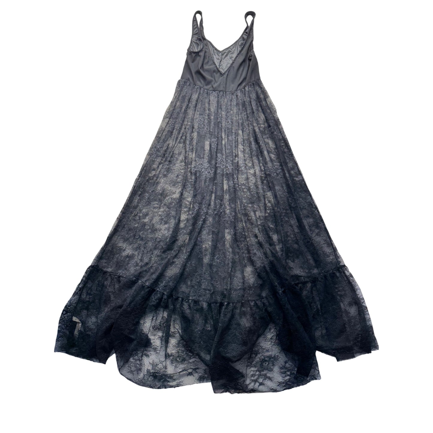 Spaghetti Strap Backless Maxi Dress In Black With Lace Overlay #294B