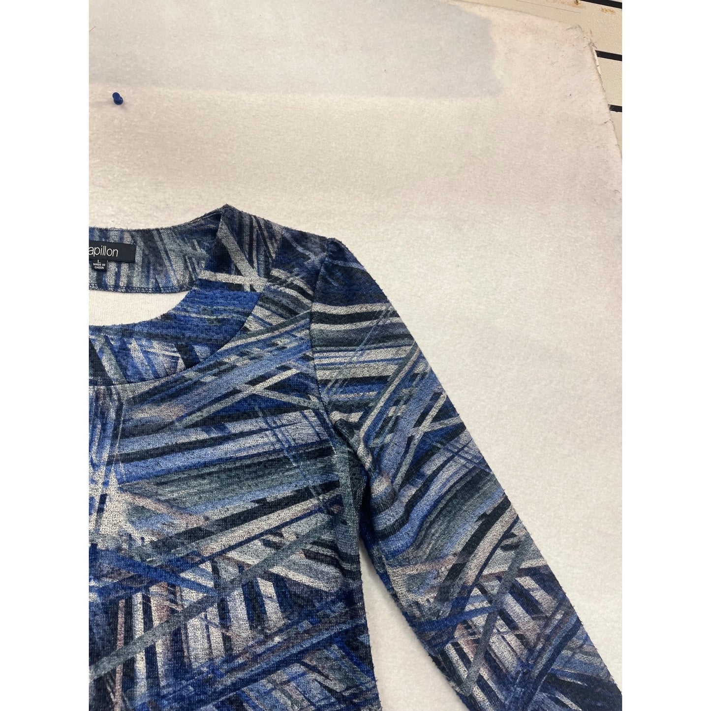 Papillon Blue Abstract Long-Sleeve A-Line Dress Large #142C