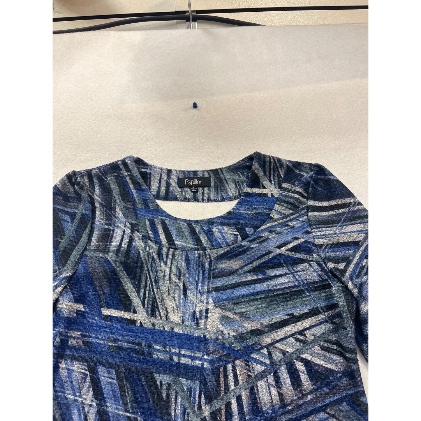 Papillon Blue Abstract Long-Sleeve A-Line Dress Large #142C