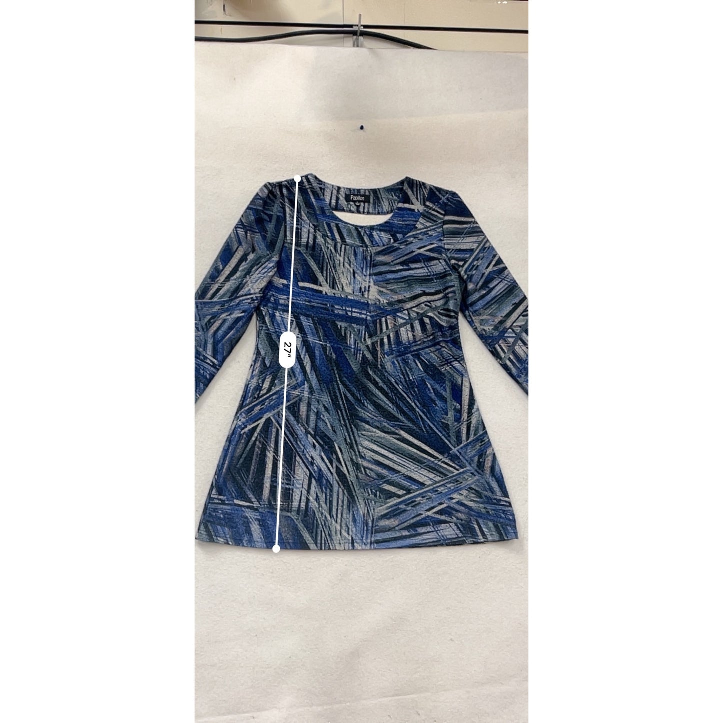 Papillon Blue Abstract Long-Sleeve A-Line Dress Large #142C
