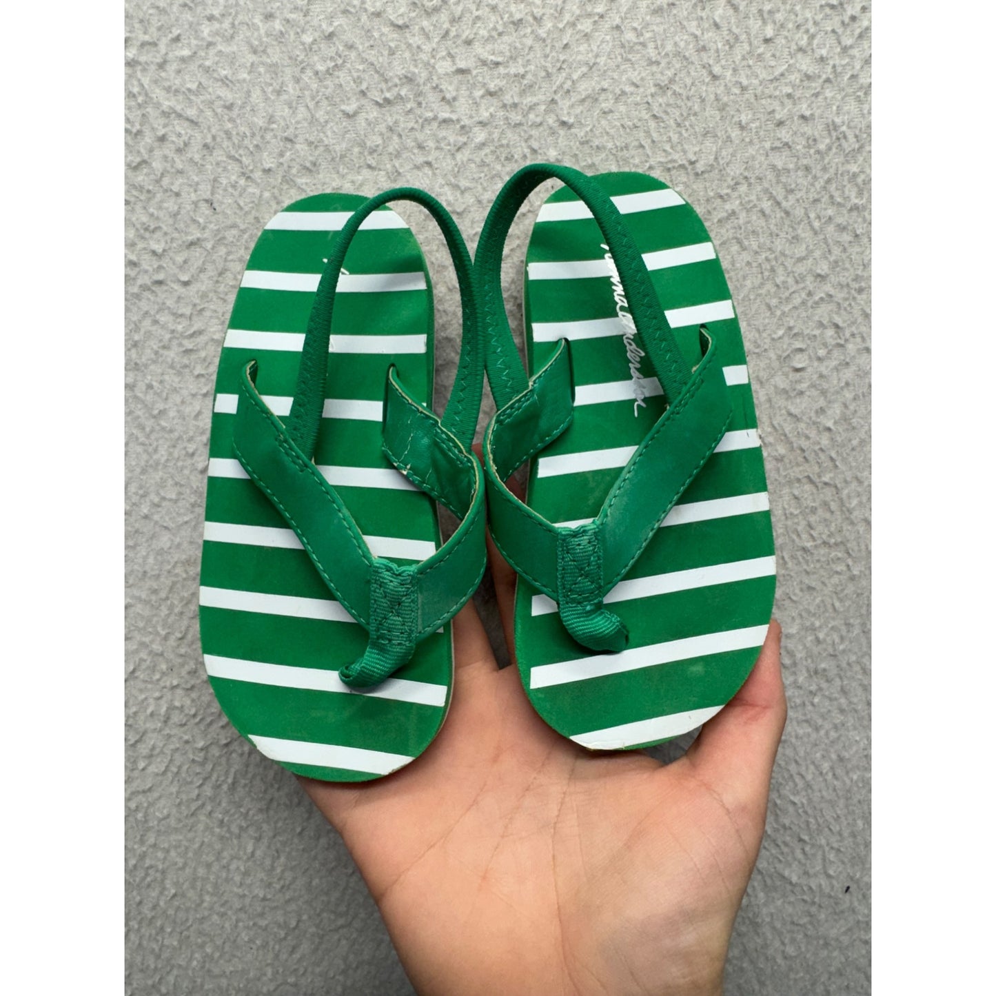 Green & White Striped Kids Beach Sandals Flip Flops Comfort Footwear #9647