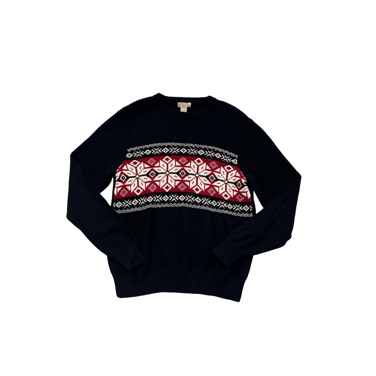 Vintage Dockers Nordic Snowflake Knit Sweater Black & Red Cotton M #996A