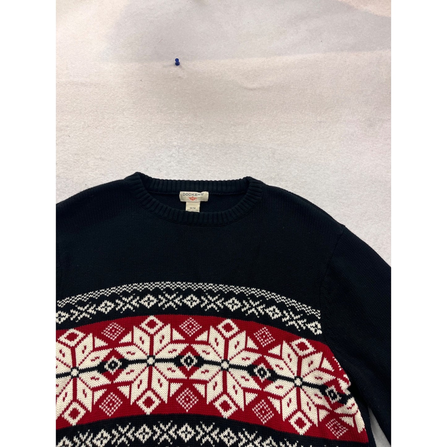 Vintage Dockers Nordic Snowflake Knit Sweater Black & Red Cotton M #996A