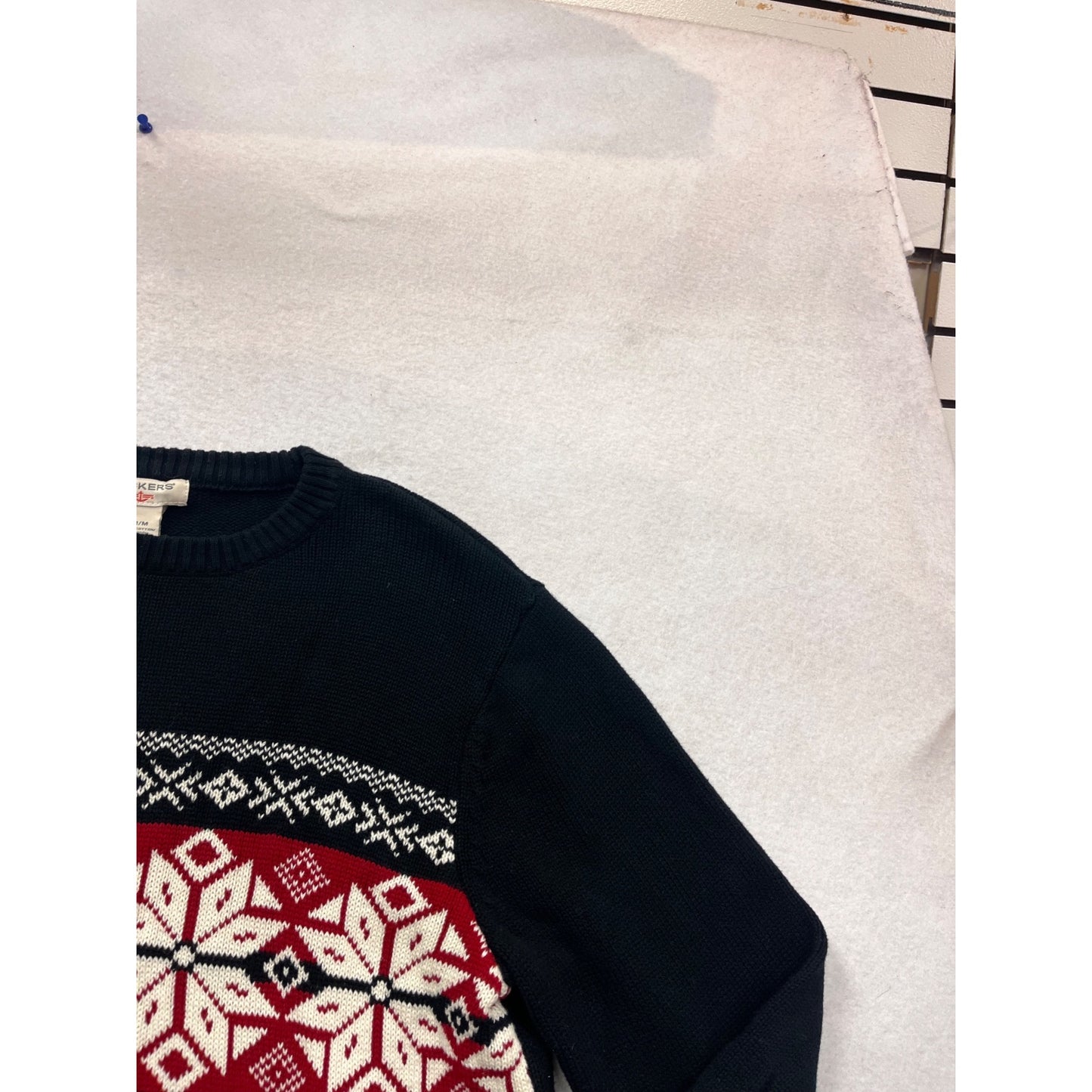 Vintage Dockers Nordic Snowflake Knit Sweater Black & Red Cotton M #996A