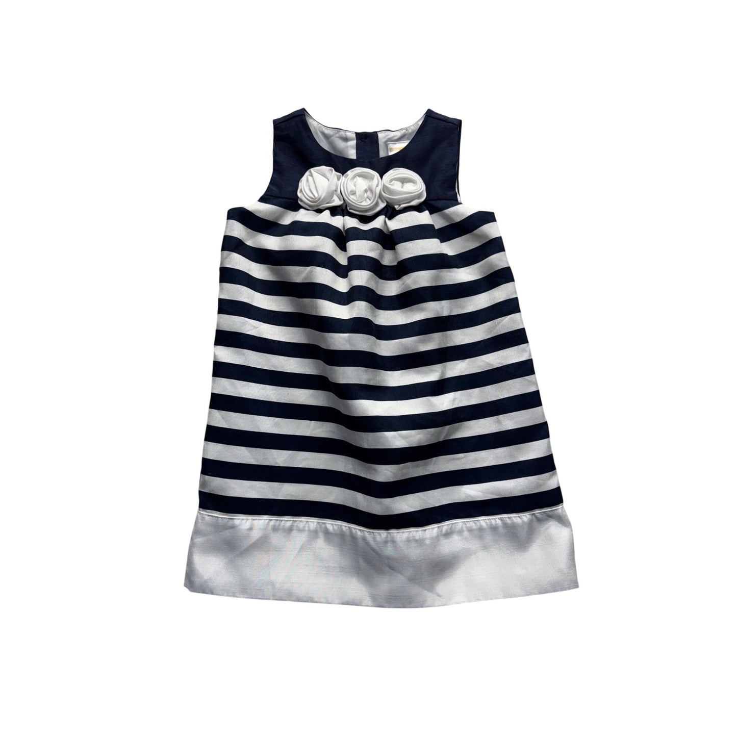 Navy & White Striped Sleeveless Dress Floral Accents By Gymboree Size 3T 255B
