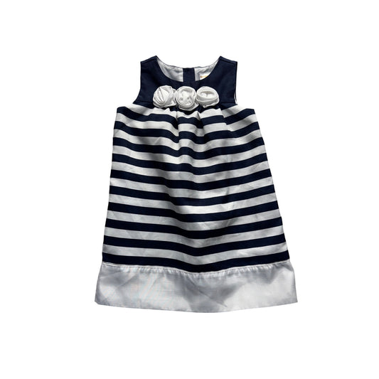Navy & White Striped Sleeveless Dress Floral Accents By Gymboree Size 3T 255B