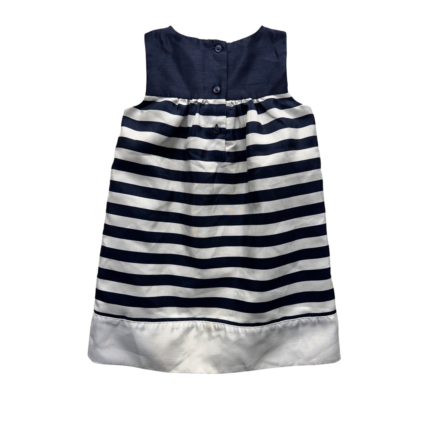 Navy & White Striped Sleeveless Dress Floral Accents By Gymboree Size 3T 255B