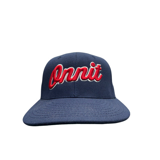 Onnit Navy Blue Adjustable Snapback Hat With Red Embroidered Logo 376B