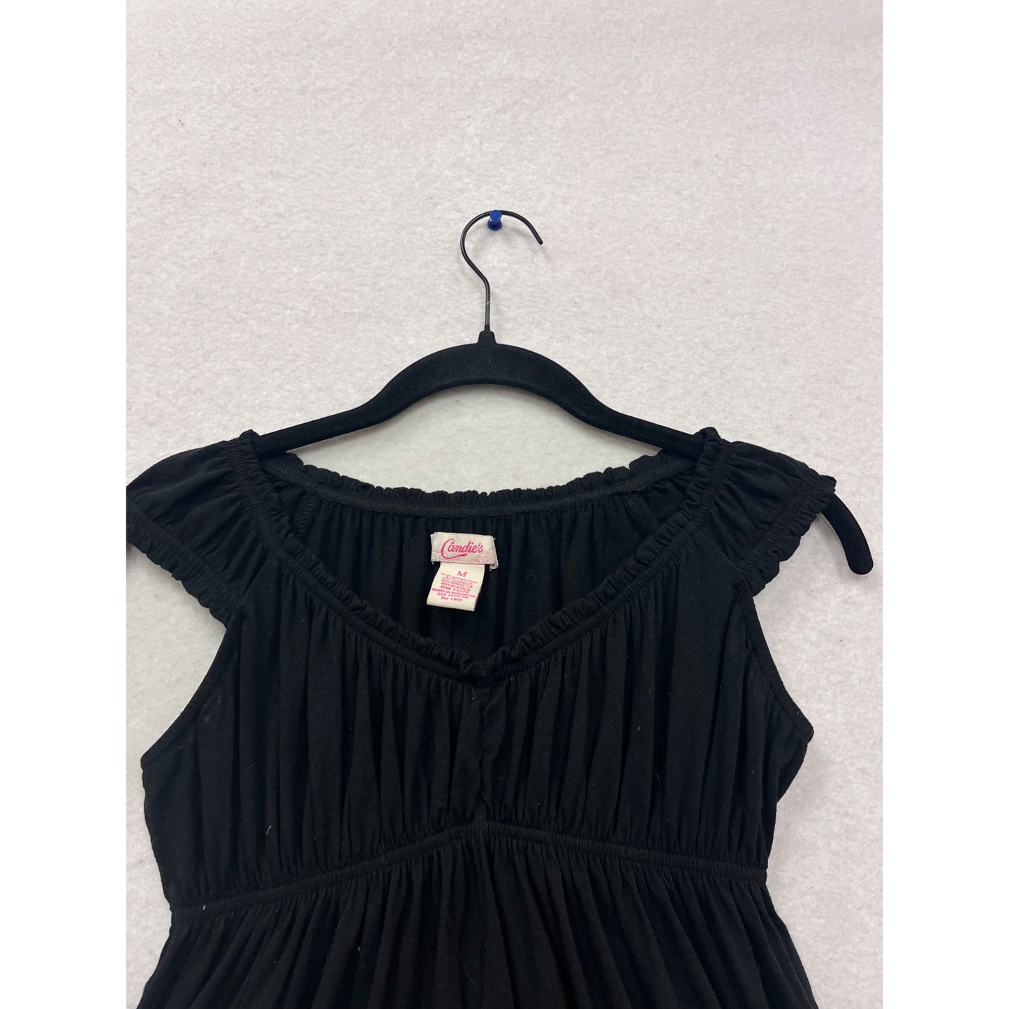 Candies Black Ruched Short Sleeve Dress M #494A