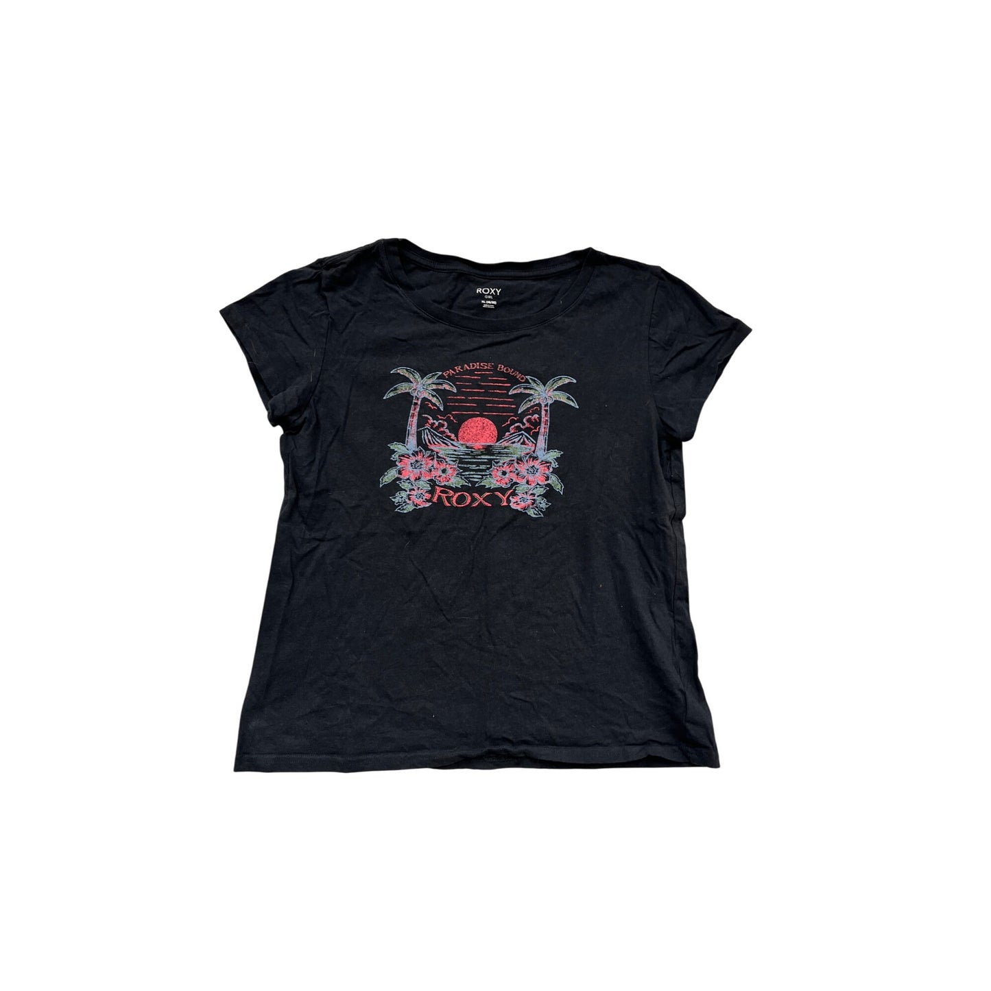 Roxy XL Black Paradise Bound Graphic T-Shirt #474A