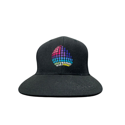 Black Snapback Hat With Multicolor Embroidered Design & Adjustable Back #9696