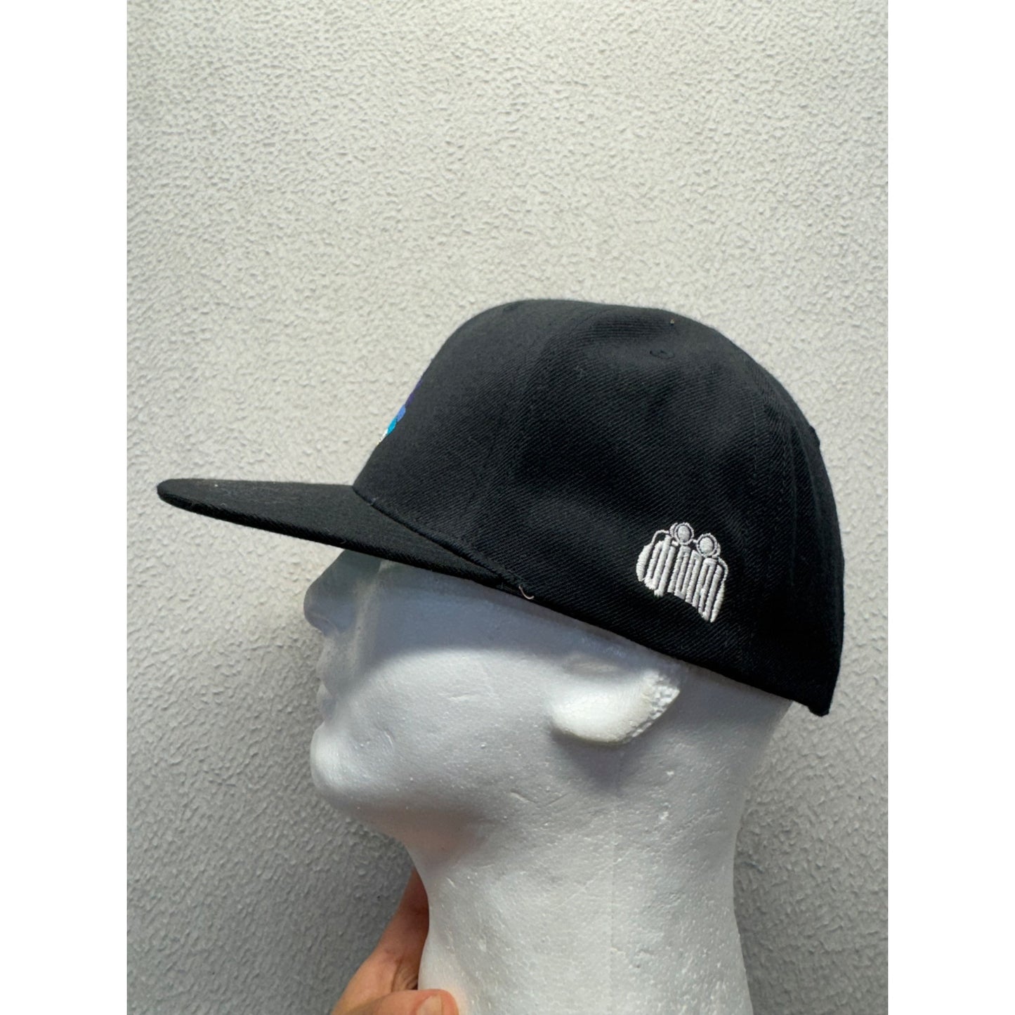 Black Snapback Hat With Multicolor Embroidered Design & Adjustable Back #9696
