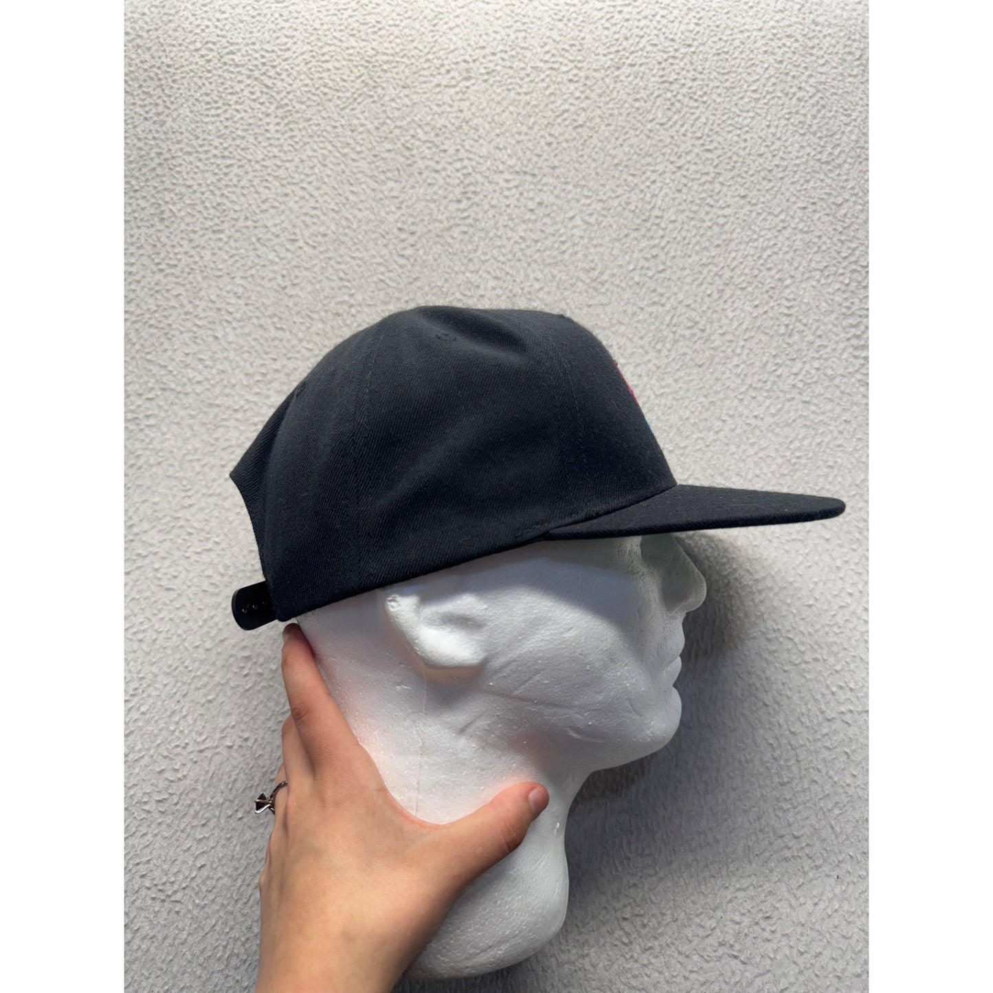Black Snapback Hat With Multicolor Embroidered Design & Adjustable Back #9696