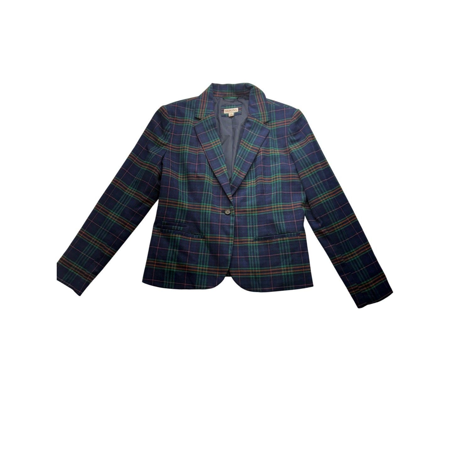Merona Womens Plaid Blazer Size 12 Blue/Green Checkered Pattern #7724