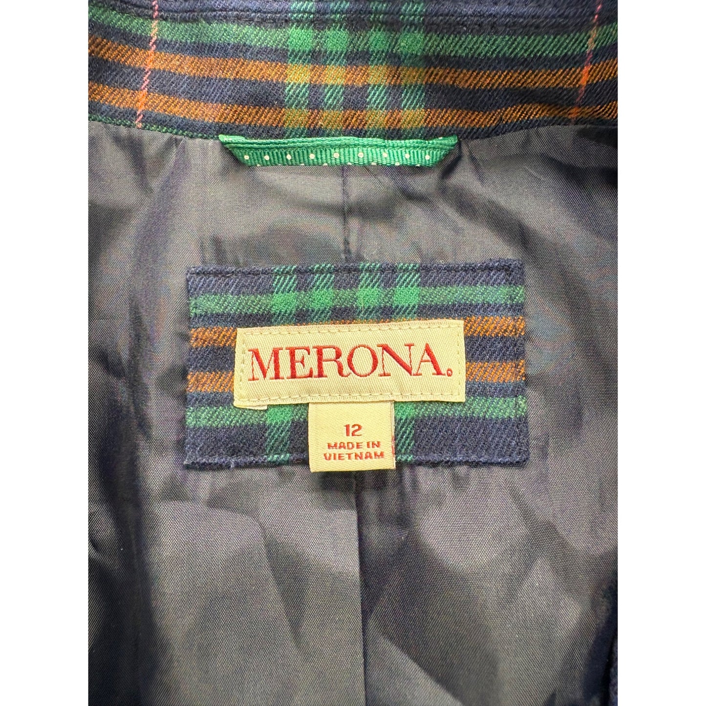 Merona Womens Plaid Blazer Size 12 Blue/Green Checkered Pattern #7724