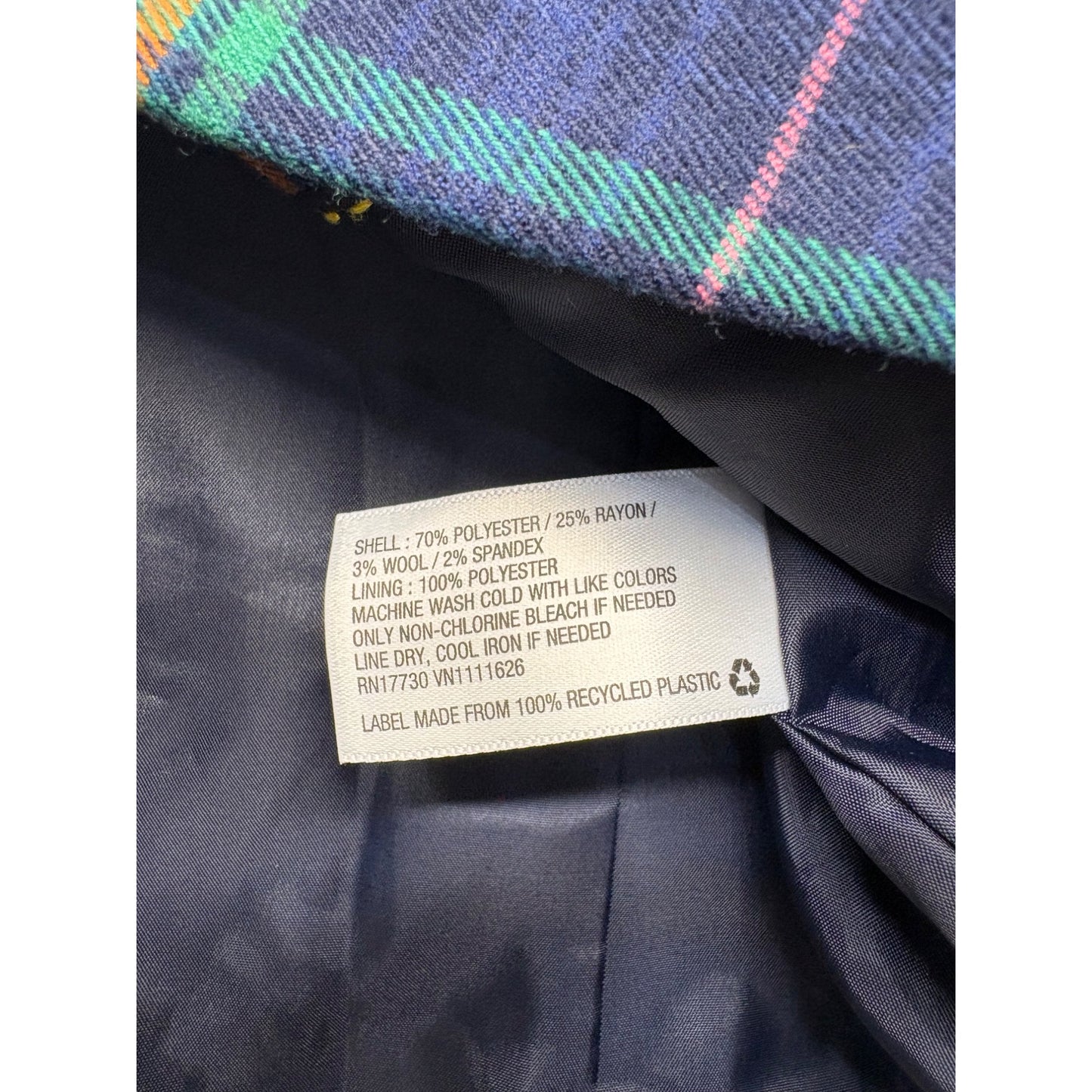 Merona Womens Plaid Blazer Size 12 Blue/Green Checkered Pattern #7724