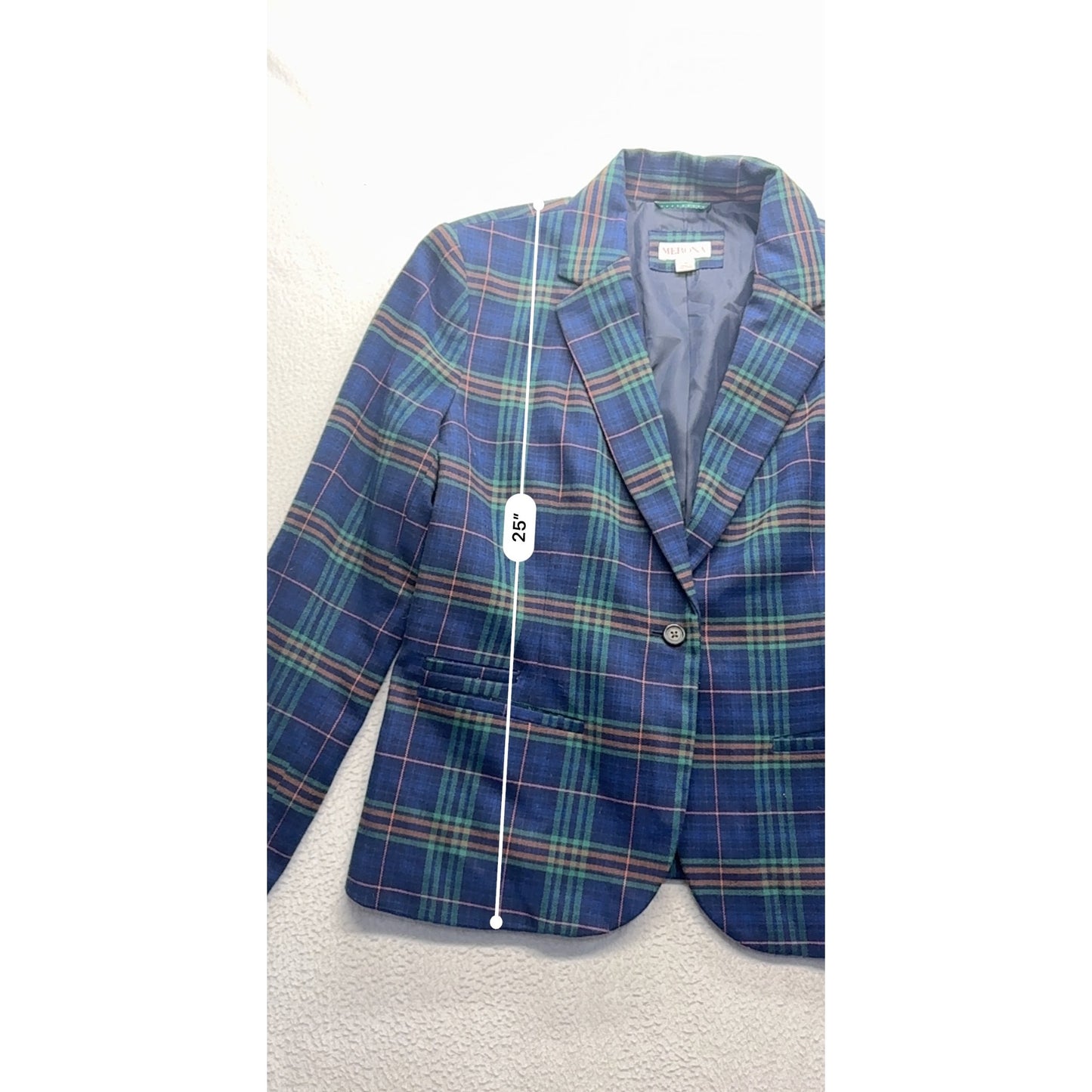 Merona Womens Plaid Blazer Size 12 Blue/Green Checkered Pattern #7724