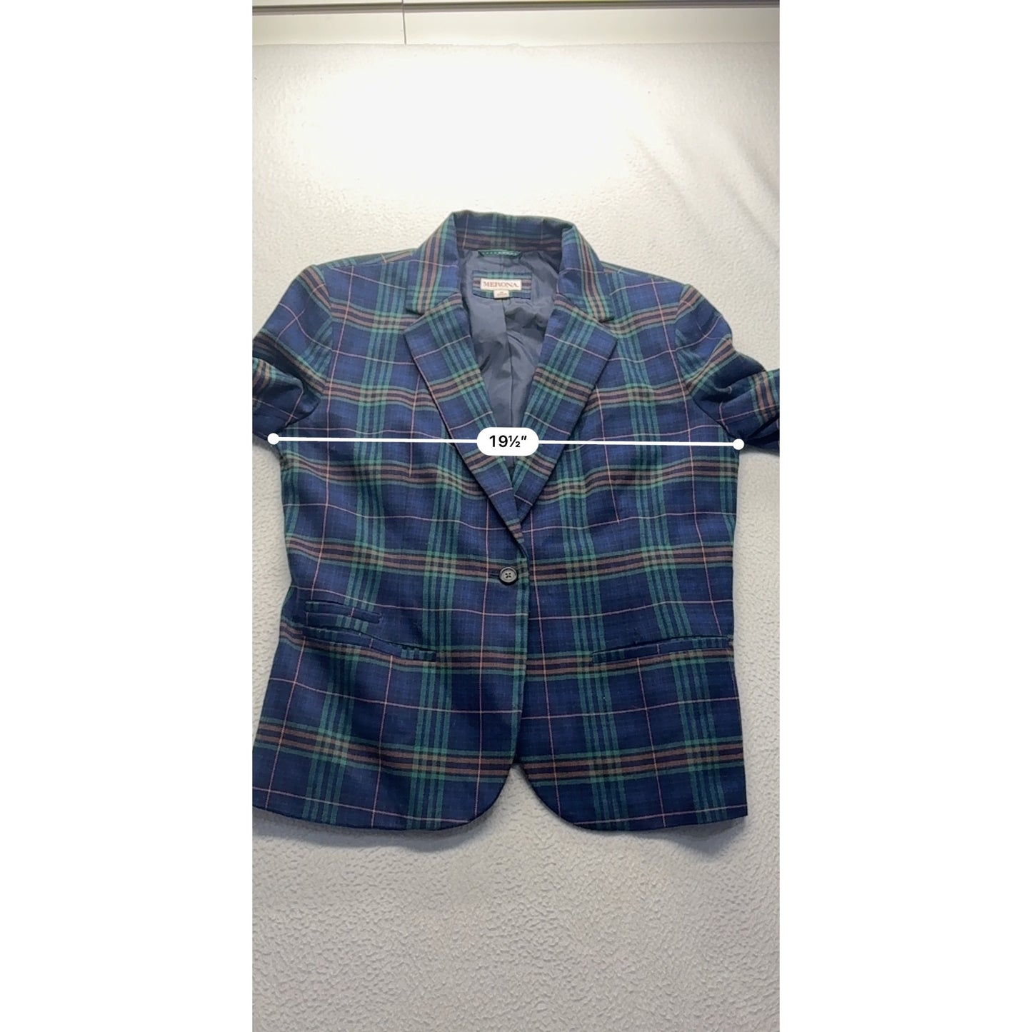 Merona Womens Plaid Blazer Size 12 Blue/Green Checkered Pattern #7724