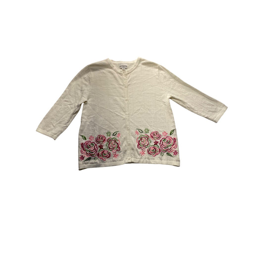 Breckenridge Petite Womens Floral Embroidered Button-Up Cardigan Sweater #7350
