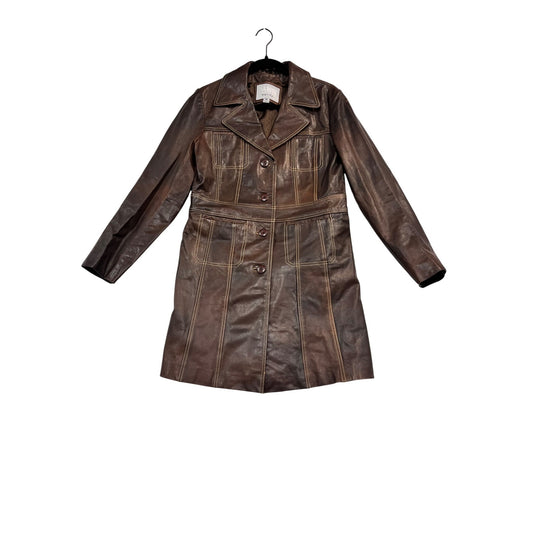 Women’s Wilson's Leather Brown Button Front Trench Coat #2669