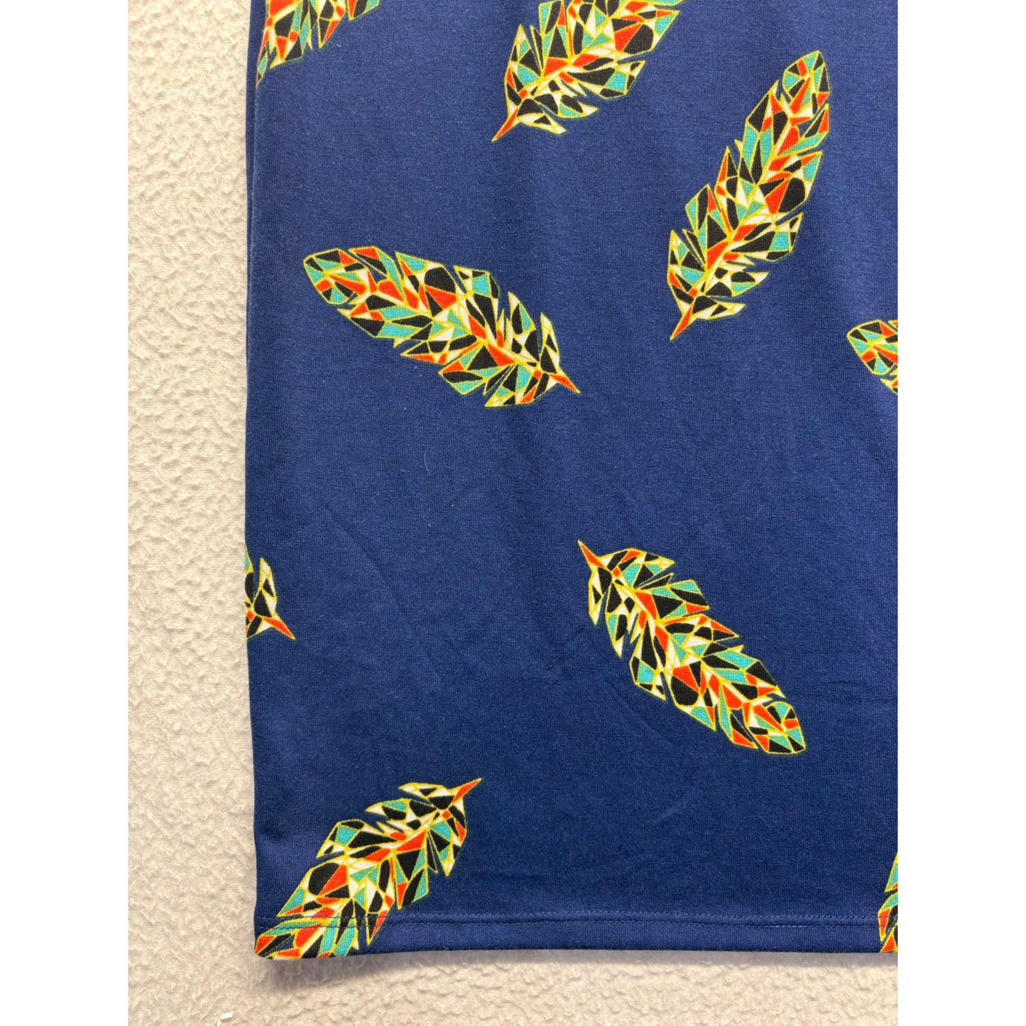 Lularoe Womens XXS Blue Midi Dress With Multicolor Feather Print #7702