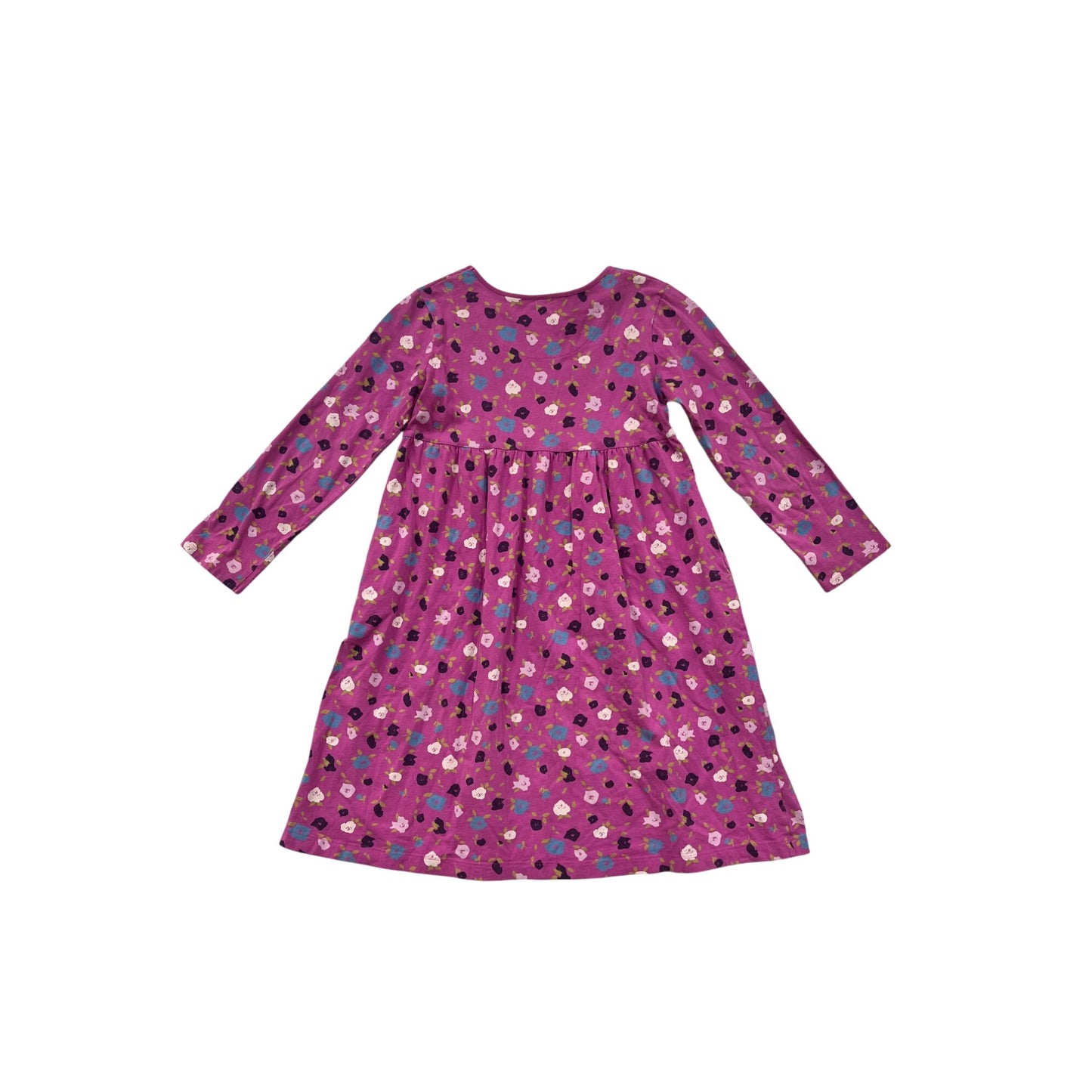 Girls Lands End Pink Floral Long-Sleeve Cotton Dress Size 10 #8131
