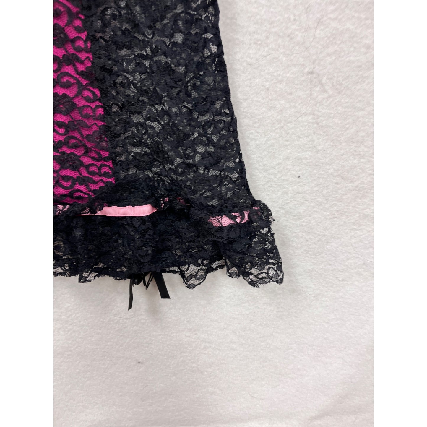Victorias Secret Black & Pink Lace Babydoll Lingerie With Satin Bows 36C #8107