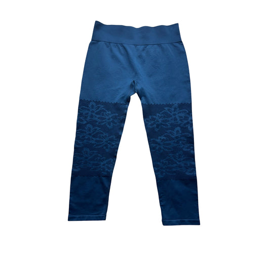 Fabletics Blue High-Waisted Leggings With Floral Lace Design #9185