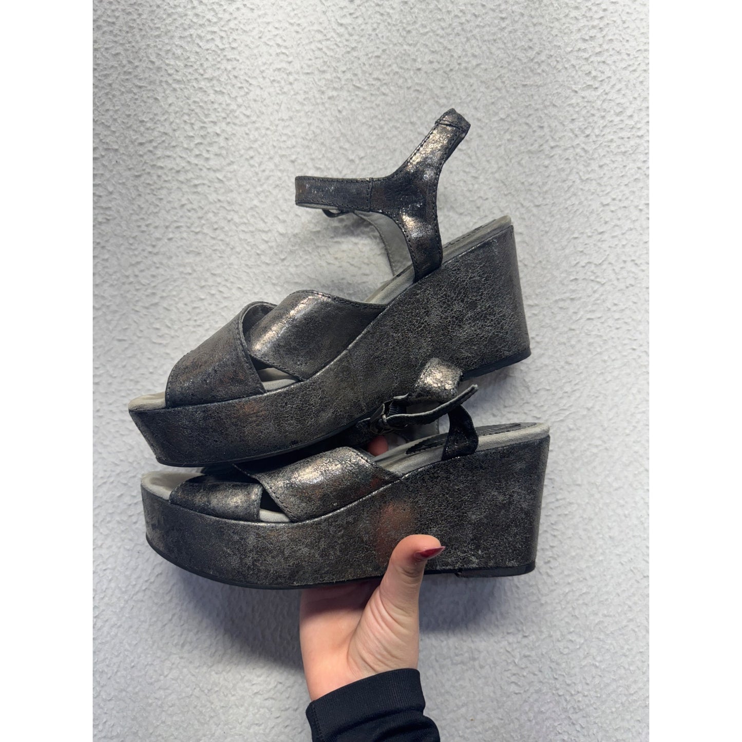 Sesto Meucci Metallic Leather Platform Sandals #9010