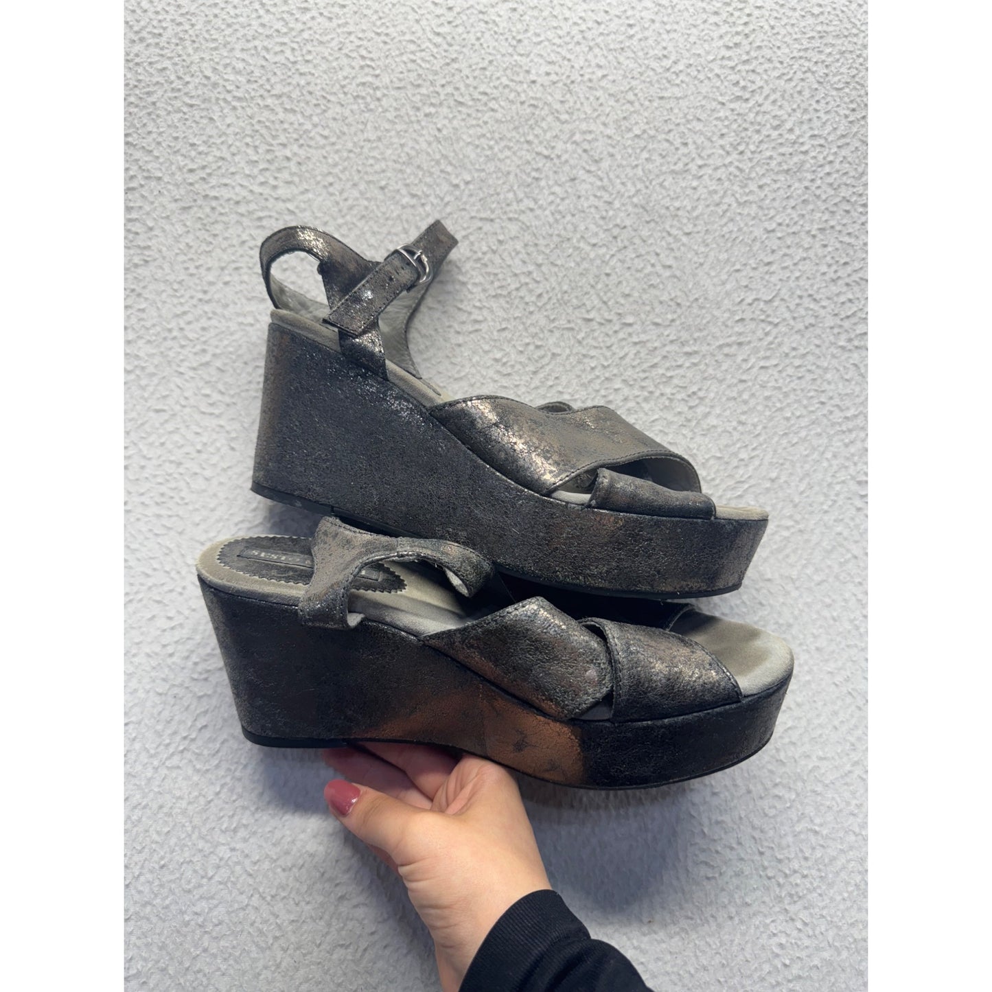 Sesto Meucci Metallic Leather Platform Sandals #9010