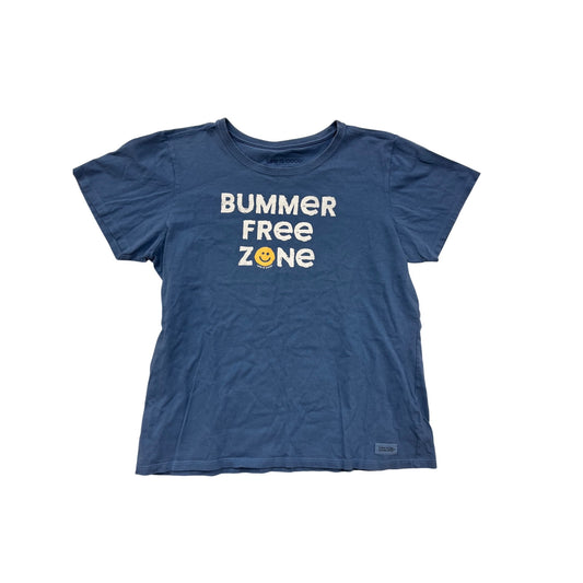 Life Is Good Womens Blue "Bummer Free Zone" Graphic T-Shirt L  #6313