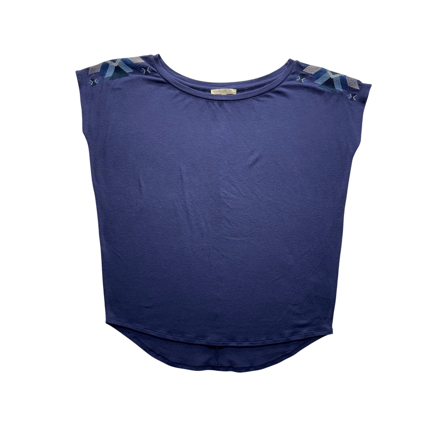 Express Embroidered Shoulder Cap Sleeve Navy Blue Top S #9312