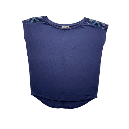 Express Embroidered Shoulder Cap Sleeve Navy Blue Top S #9312