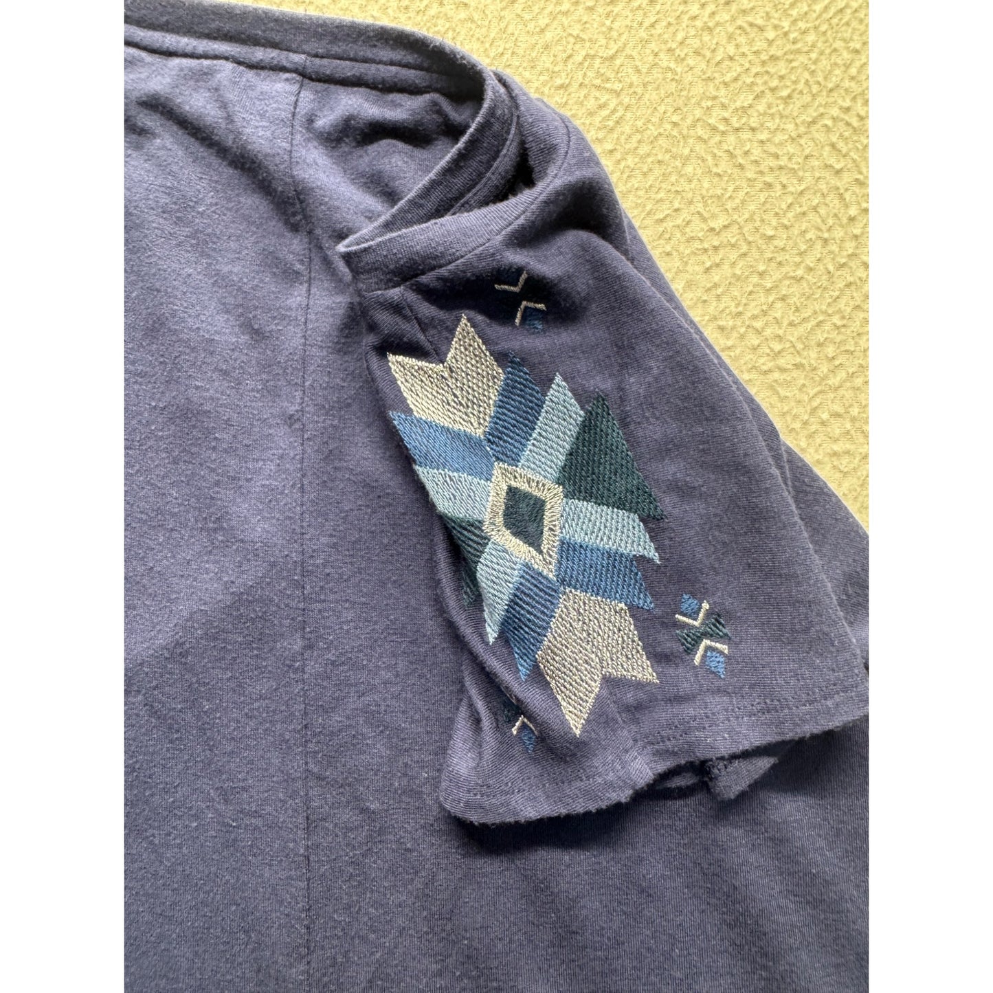 Express Embroidered Shoulder Cap Sleeve Navy Blue Top S #9312