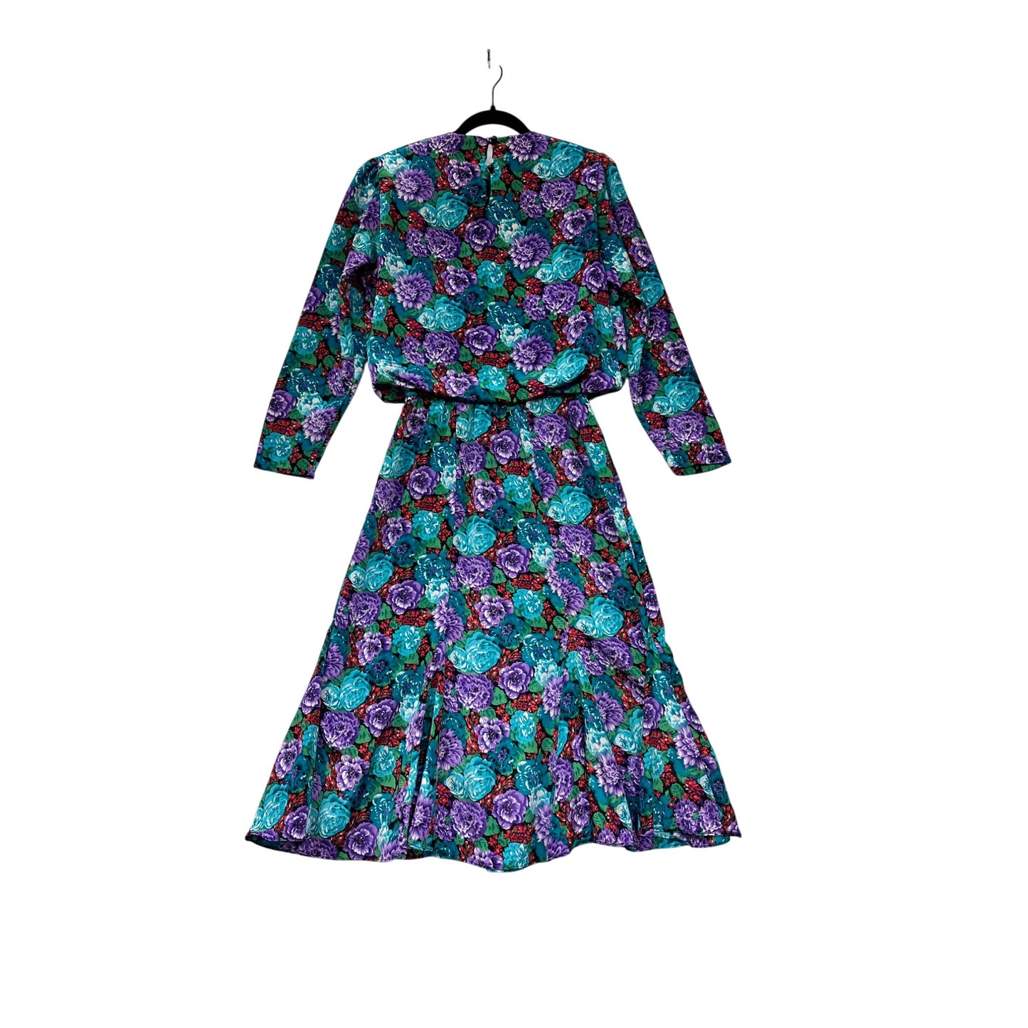 Vintage Medium 80s Starlo Floral Dress With Crochet Lace Collar & Long Sleeves #8017