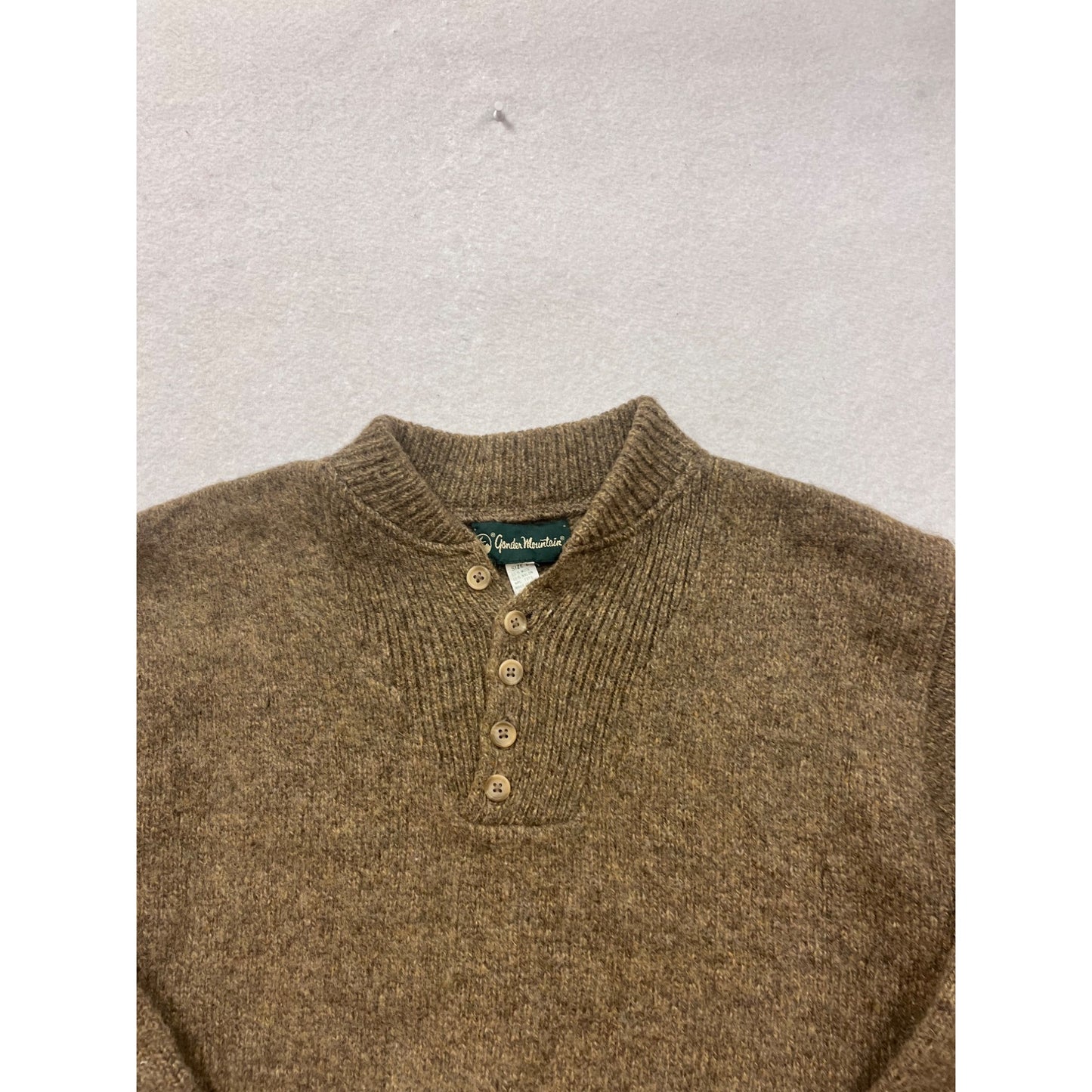 Large Gander Mountain Brown Wool Blend Button-Up Sweater #8954