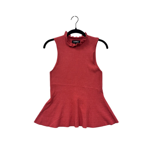 Sleeveless Red Peplum Sweater Top With Ruffle Mock Neck #6627