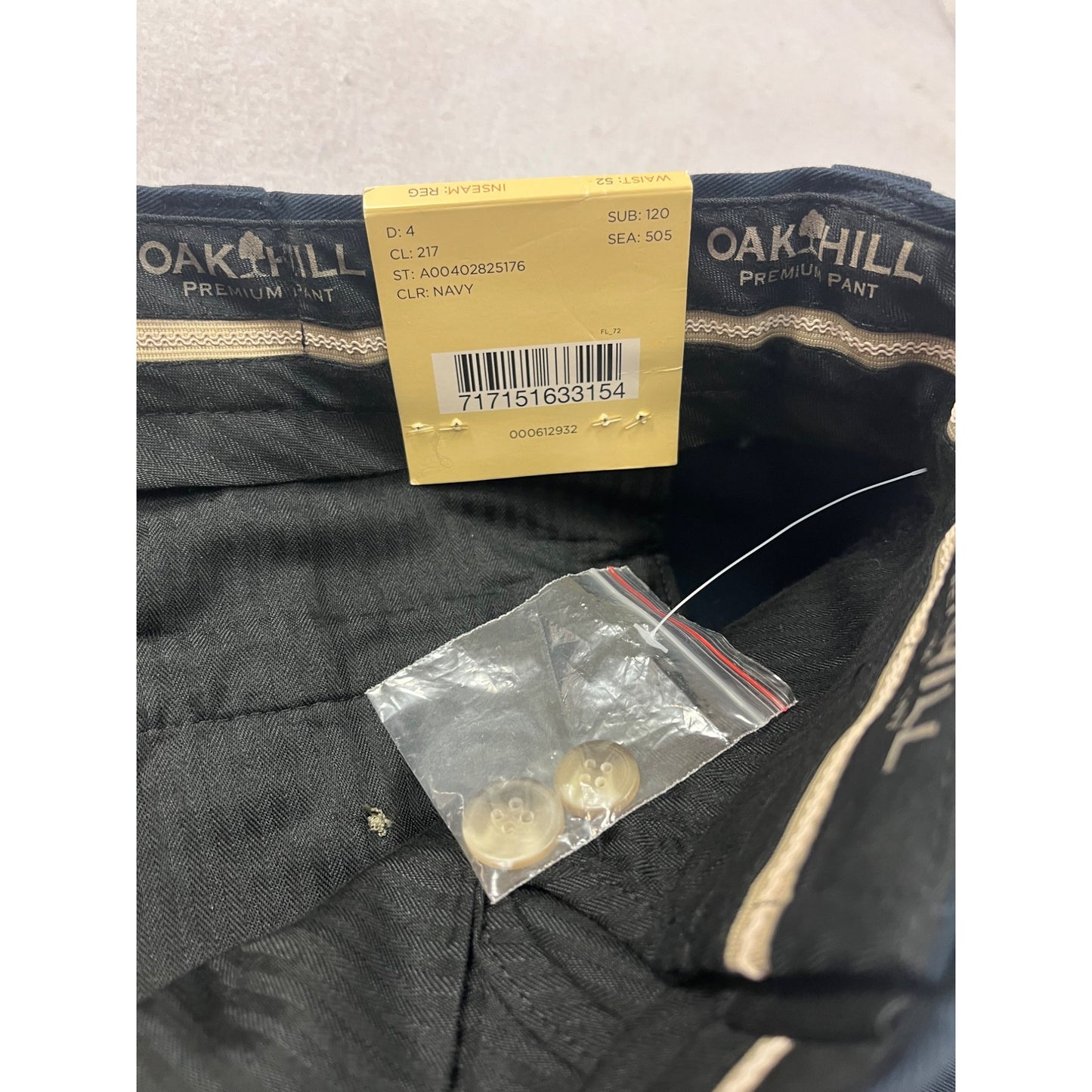 Mens Oak Hill Premium Navy Pants 52 New With Tags 100% Cotton #6865