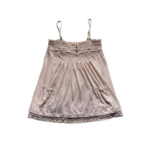 Pink Lace Trim Sleeveless Tank W/ Pockets size L #7757