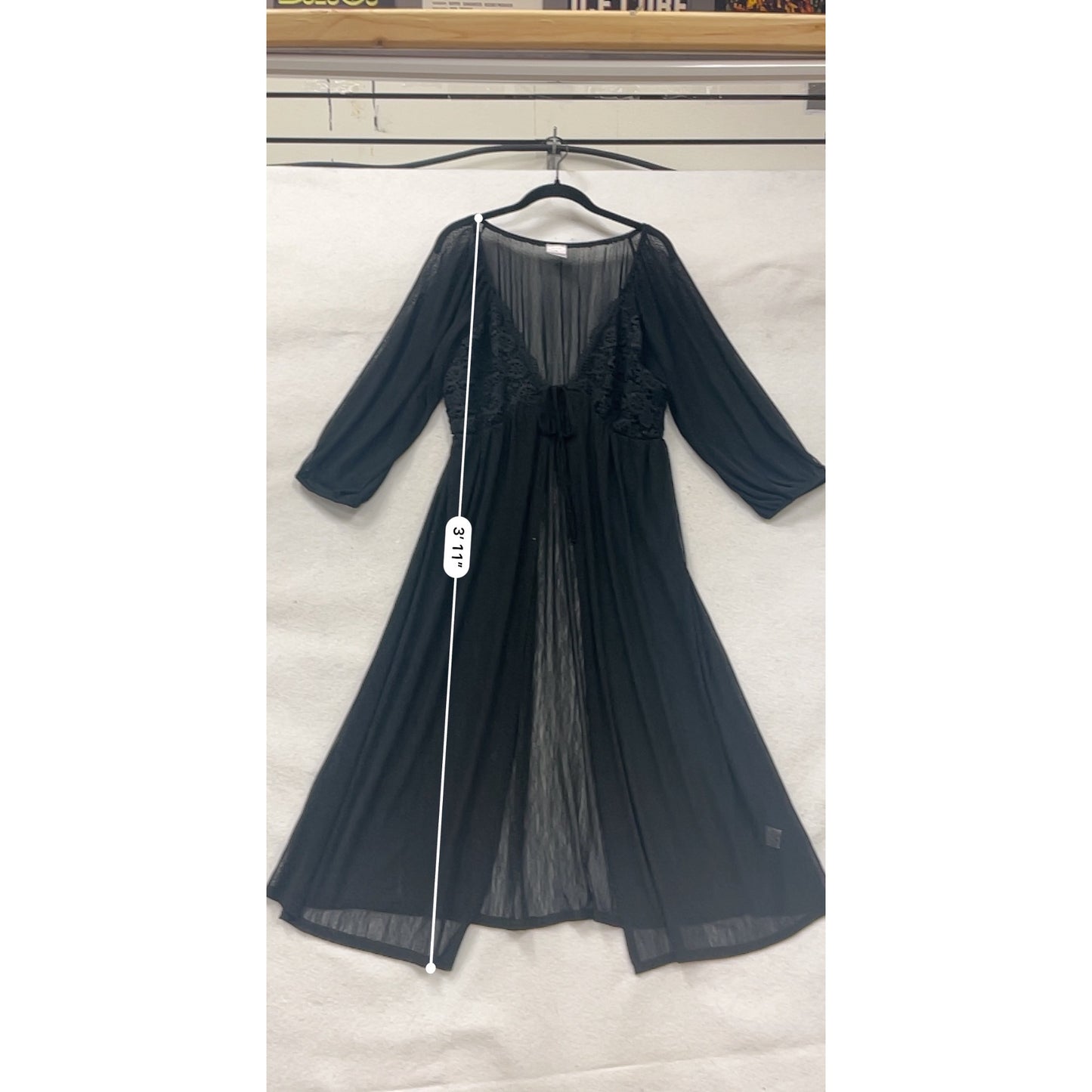 Sheer Black Maxi Cover-Up Dress With Crochet Lace Detail M By Luna #8723